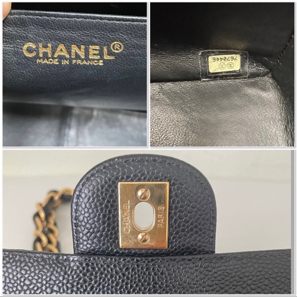 Sold 24k gold plated Black Chanel Caviar Jumbo single flap bag - Picture 9 of 17